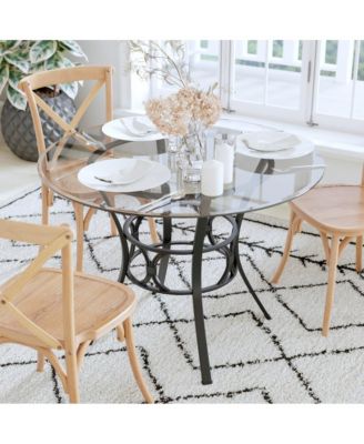 42" Round Glass Dining Table With Metal Frame