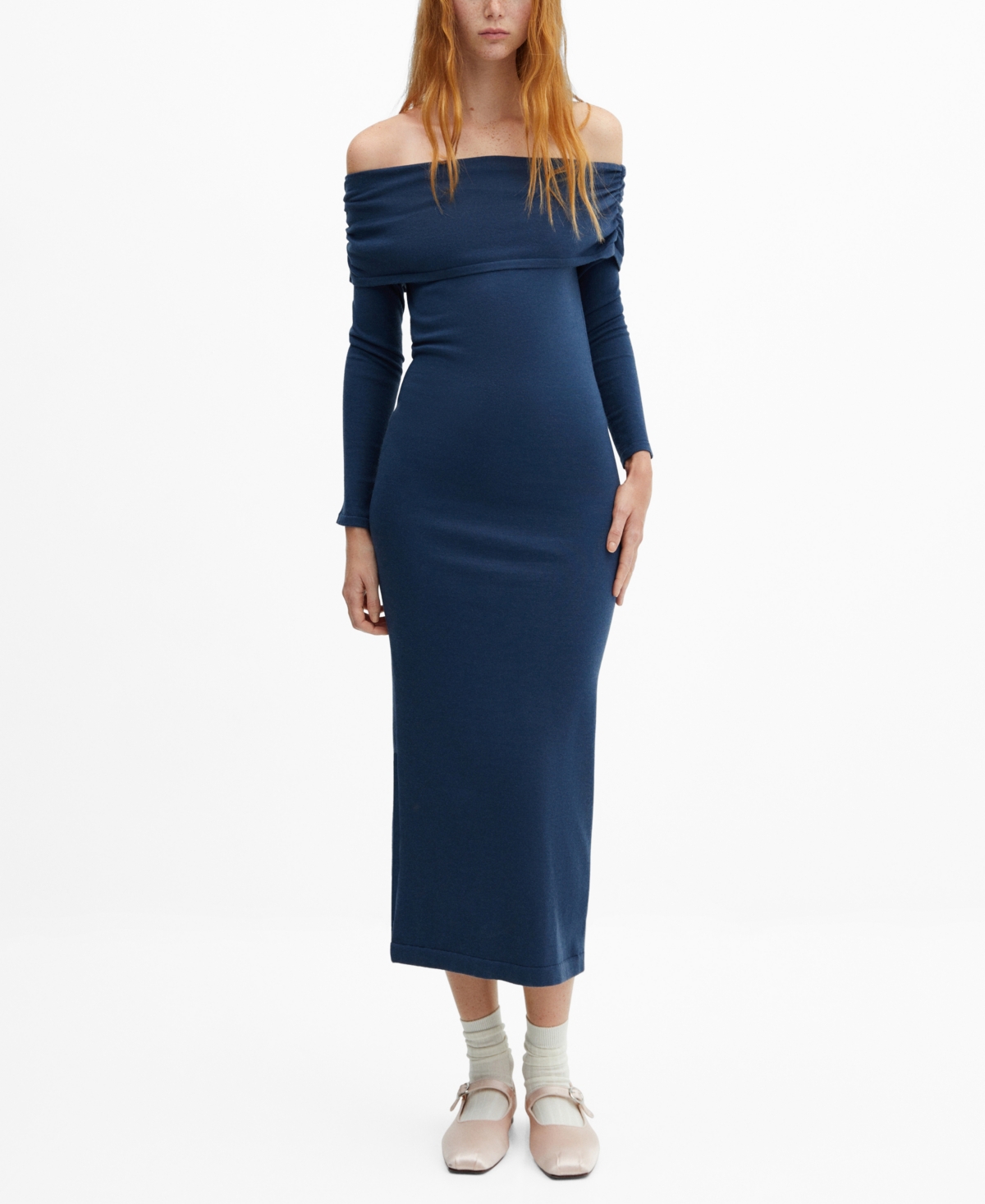 Shop Mango Women's Off-the-shoulder Draped Dress In Blue