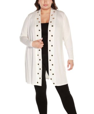 Plus Size Long Sleeve Grommet Trim Cardigan Sweater