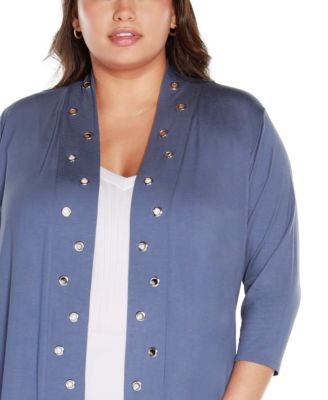 Plus Size Grommet-Trim Duster Cardigan Sweater