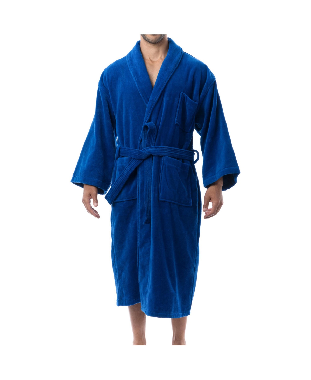 Pure Cotton Men Terry Cloth Bathrobe Super Absorbent Hotel Spa Robe - Blue