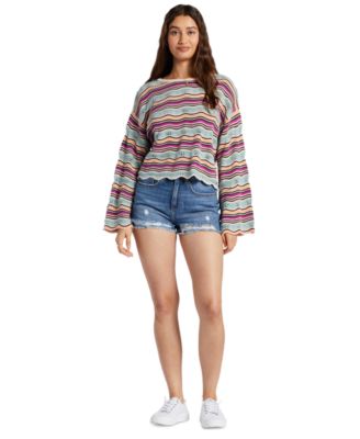 Roxy - Juniors' Salt Siren Striped Long-Sleeve Pullover Sweater