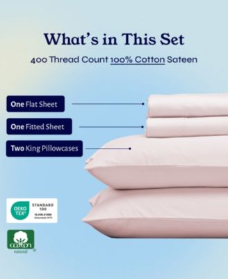 Soft Cotton 400 Thread Count  Cotton Sateen 4 Piece Sheet Set, King