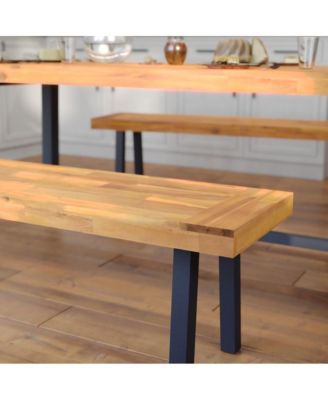 Tokar Rustic Acacia Wood Bench With Seating For Two, Flared Wooden Legs And Slatted Surface For Indoor And Outdoor Use