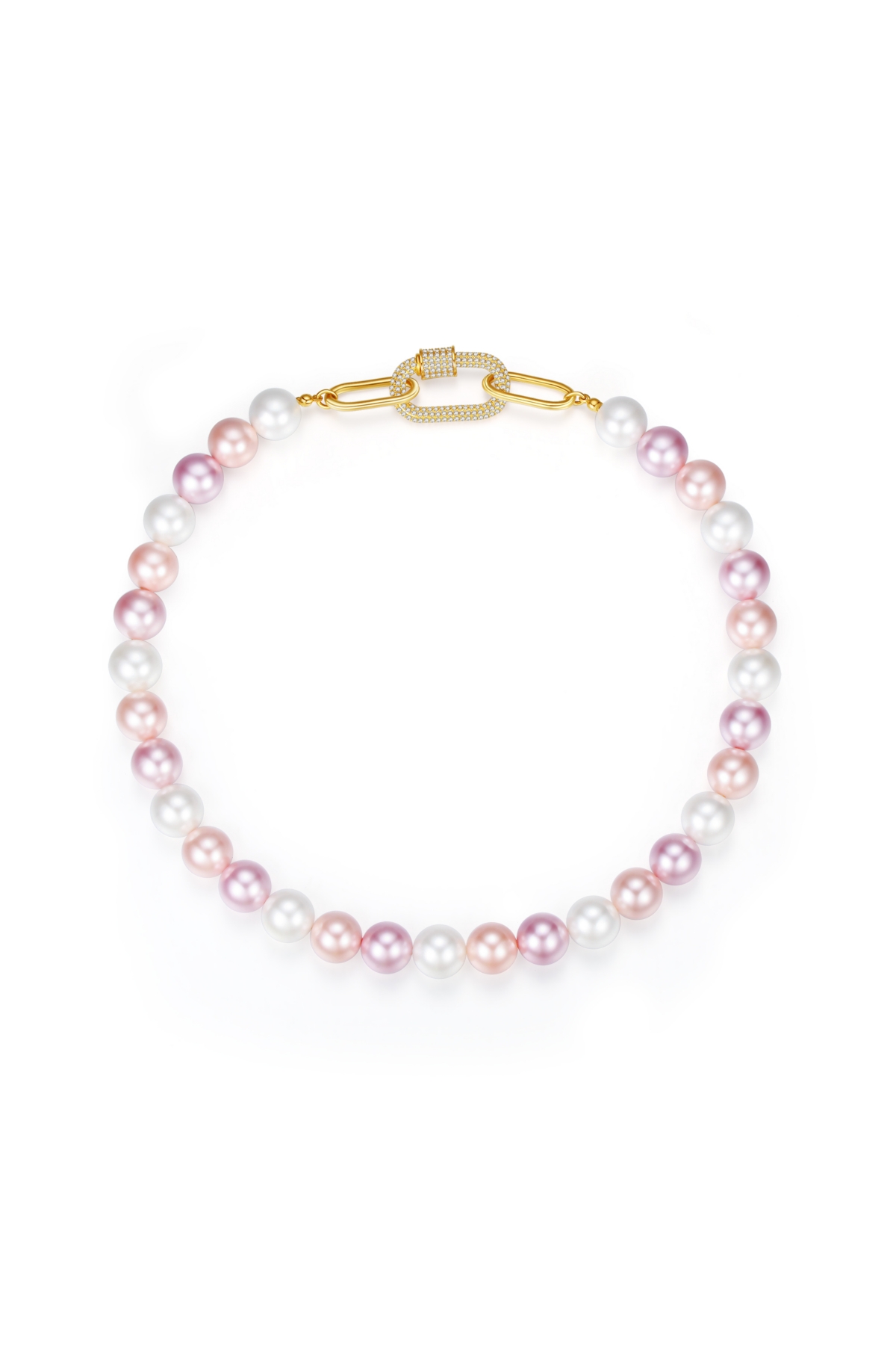 Shell Pearl Necklace with Gem-Encrusted Carabiner Lock (Large) - Pink