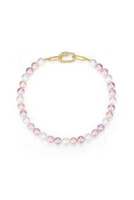 Shell Pearl Necklace with Gem-Encrusted Carabiner Lock Small - Pink 125$