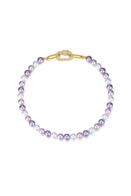 Shell Pearl Necklace with Gem-Encrusted Carabiner Lock (Small) - Purple