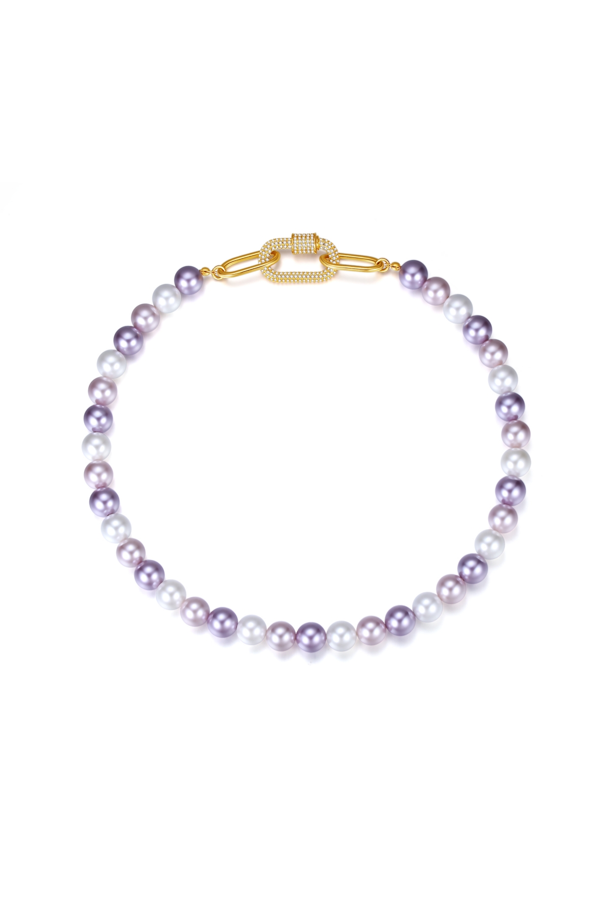 Shell Pearl Necklace with Gem-Encrusted Carabiner Lock (Small) - Purple