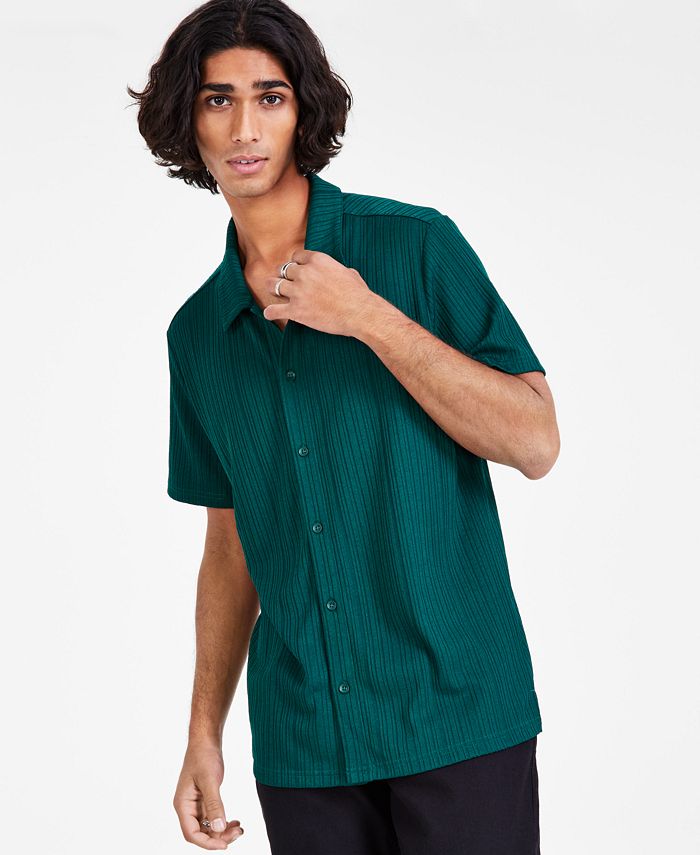 I.N.C. International Concepts Men's Rib Knit Button-Up Short-Sleeve Shirt,  Created for Macy's - Macy's