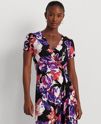 Lauren Ralph Lauren Women's Floral Stretch Jersey Surplice Dress, 4