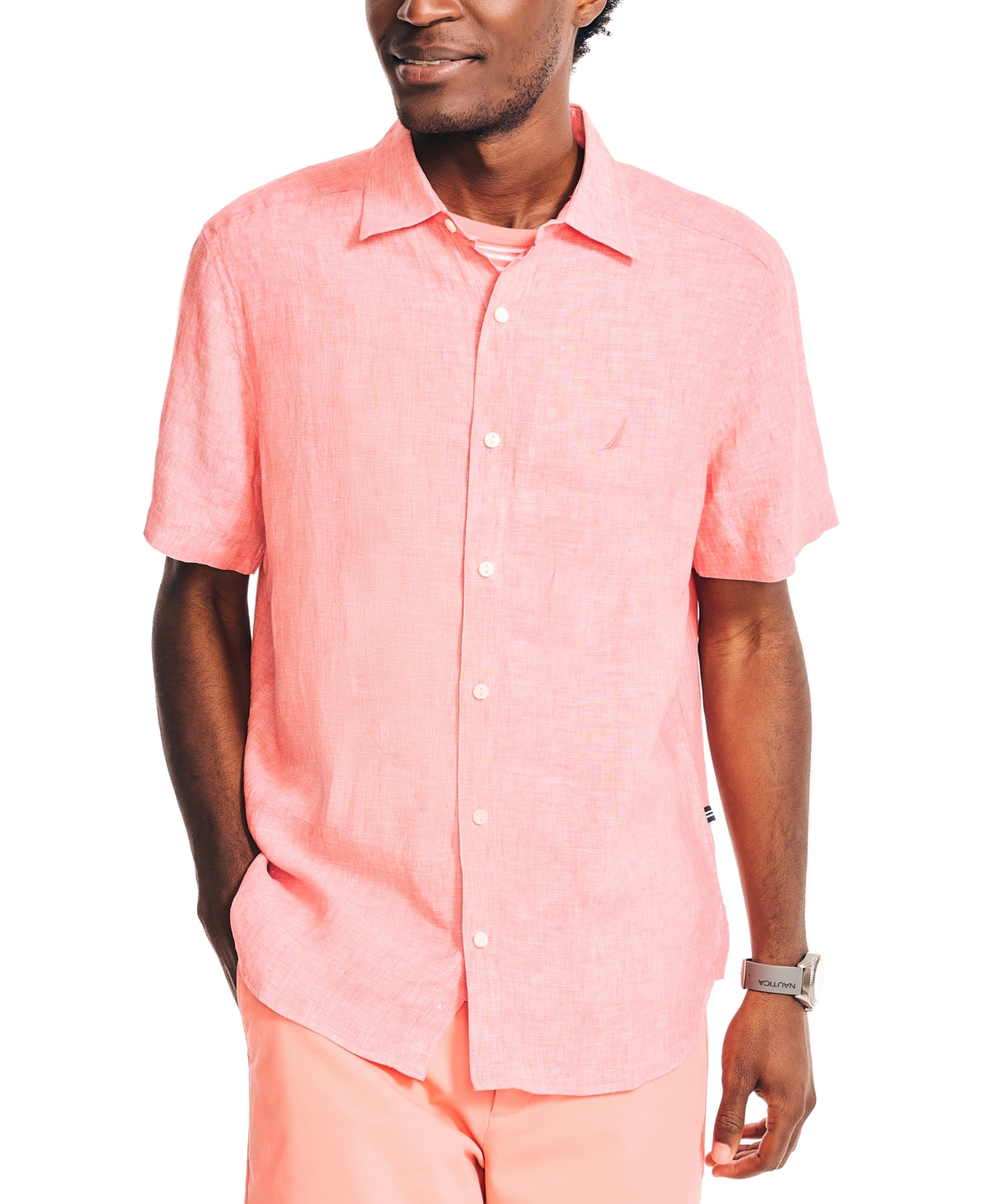 Men's Classic-Fit Solid Linen Short-Sleeve Shirt - Pepper Red
