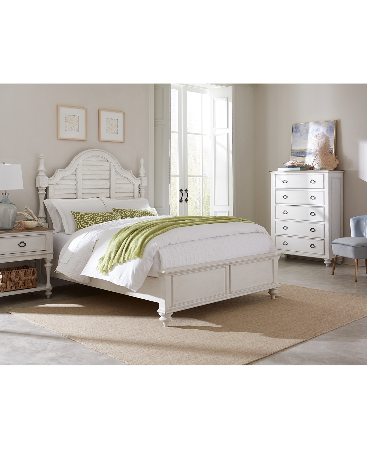 Shop Macy's Mandeville 3pc Bedroom Set (louvered King Bed + Drawer Chest + 1-drawer Nightstand) In White