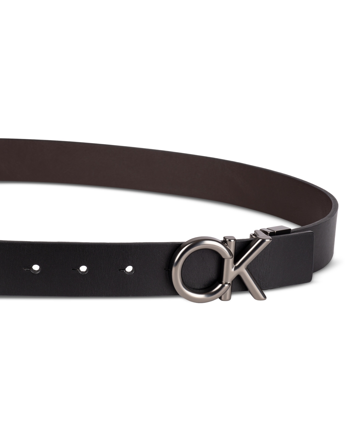 Calvin Klein Men's Monogram Buckle Reversible Leather Belt In Black,brown