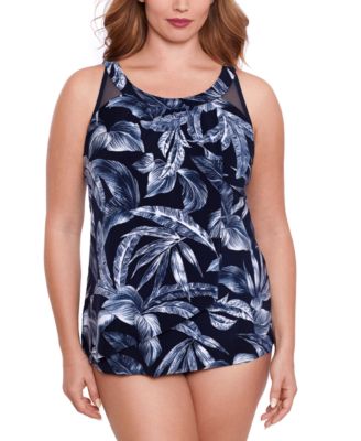 Shop Miraclesuit Plus Size Ursula Printed Underwired Tankini Top Solid Swim Bottoms In Tropica Toile