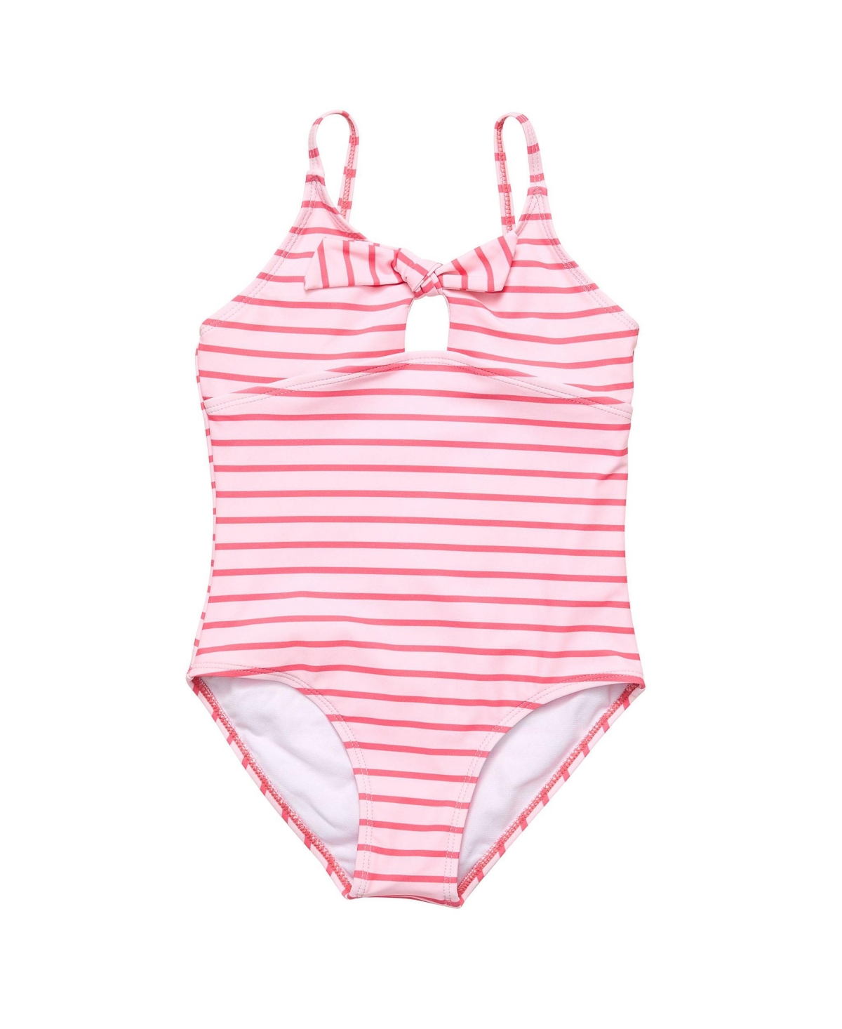 SNAPPER ROCK TODDLER, CHILD GIRLS CORAL STRIPE SUSTAINABLE BOW SWIMSUIT