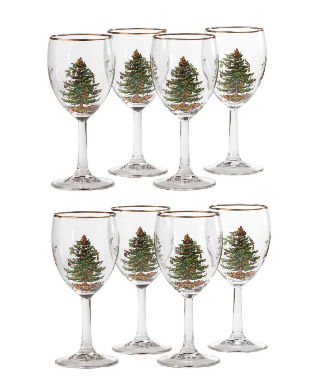 Christmas Tree Wine Glasses, Set of 8 - Green