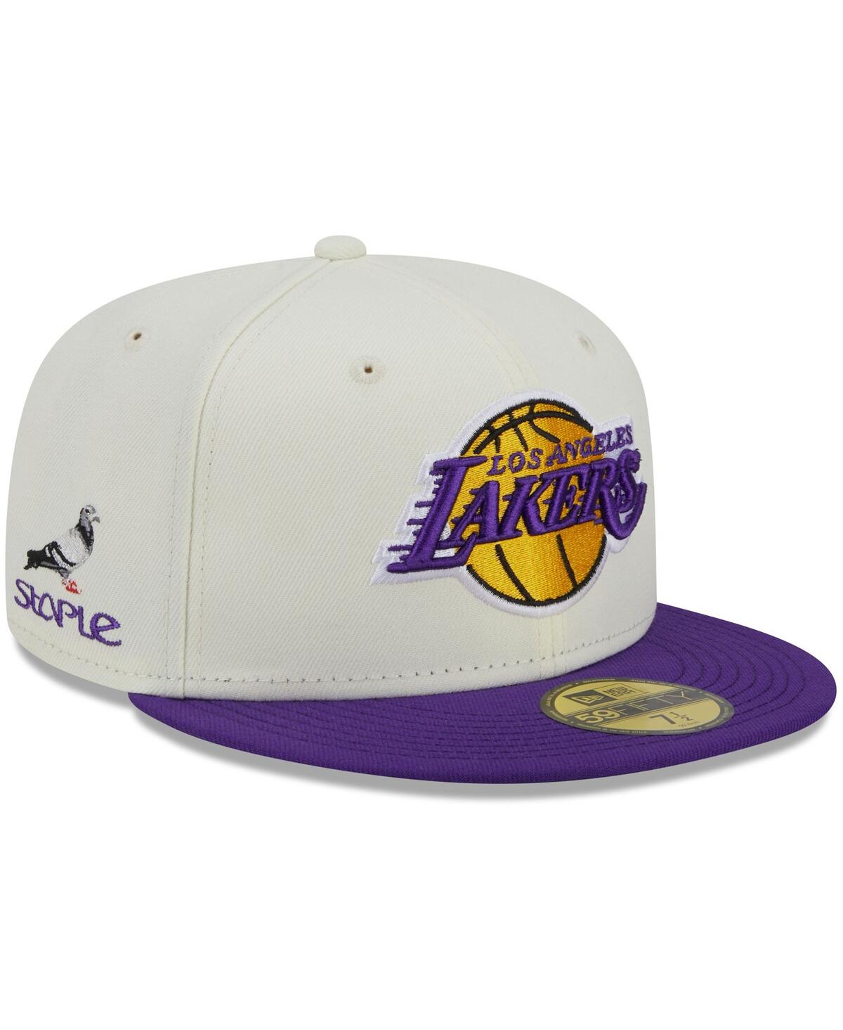 Men's New Era x Staple Cream, Purple Los Angeles Lakers Nba x Staple Two-Tone 59FIFTY Fitted Hat - Cream, Purple
