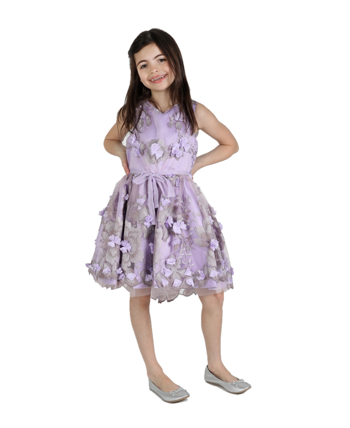 Shop Christian Siriano Big Girls Sleeveless Party Dress With Floral Embroidery In Lilac