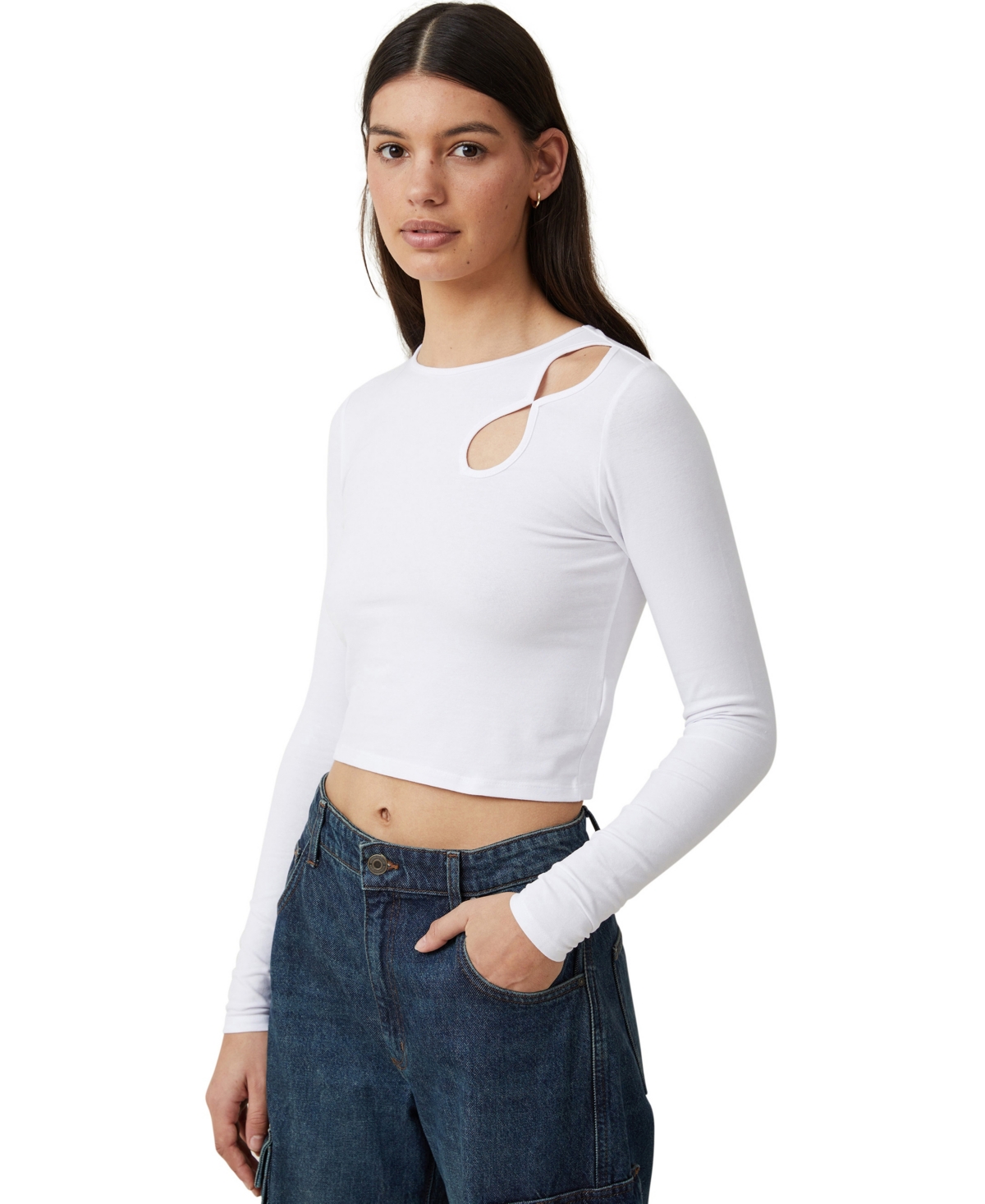 Cotton On Women's Bailey Keyhole Shoulder Long Sleeve Top In White