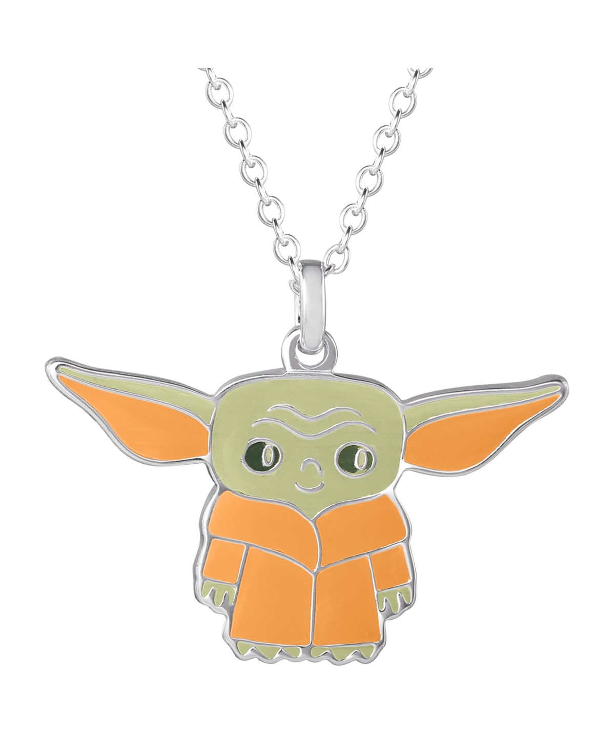 Disney Star Wars The Mandalorian Grogu Silver Plated Necklace, Official License - Silver tone, orange, green
