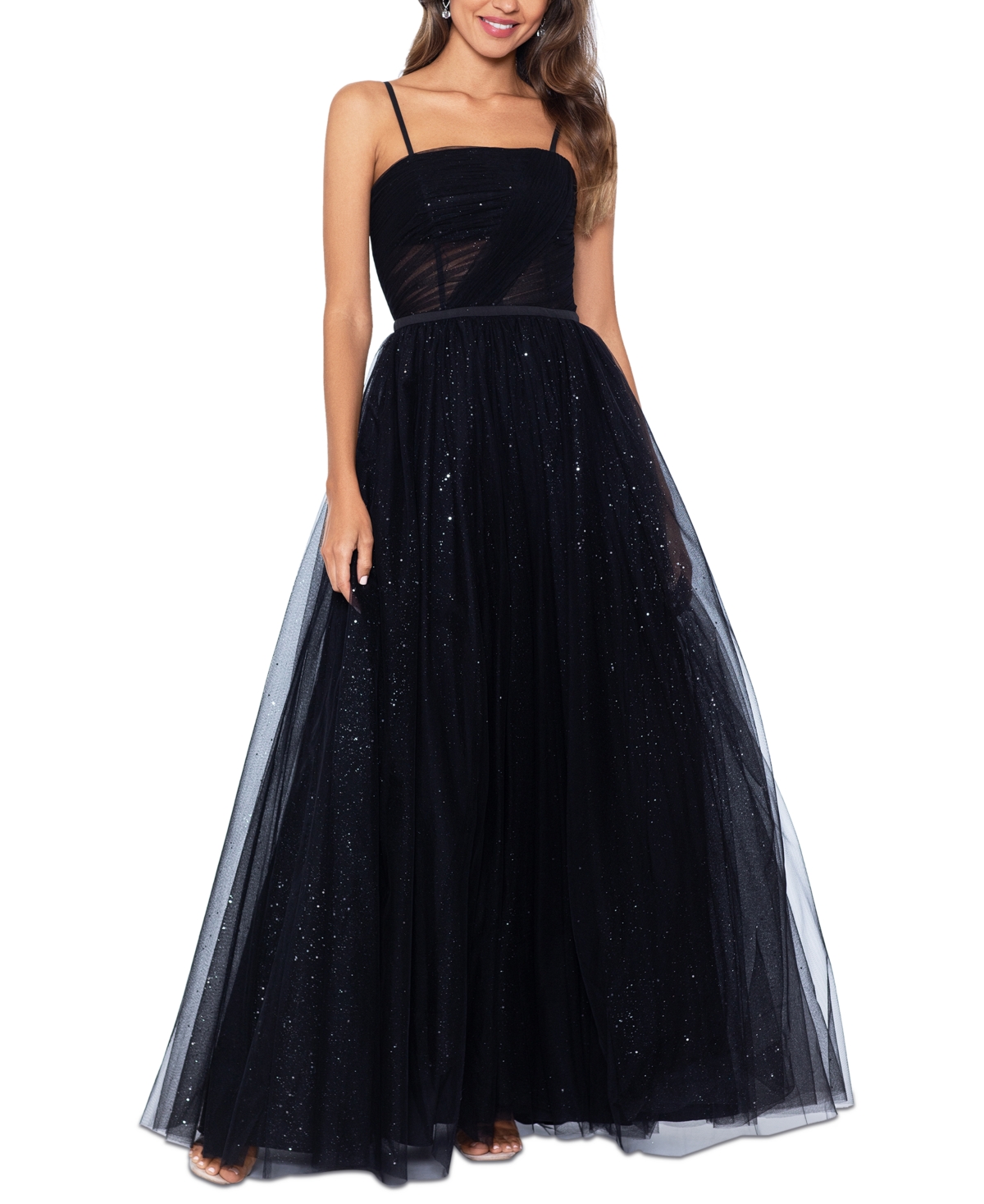 Women's Glittered Mesh Ball Gown - Black