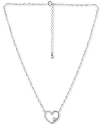 Cubic Zirconia Accent Open Heart Pendant Necklace in Sterling Silver, 16" + 2" extender, Created for Macy's