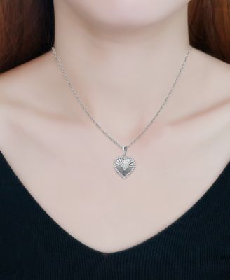 Cubic Zirconia Textured Heart Pendant Necklace in Sterling Silver, 16" + 2" extender, Created for Macy's