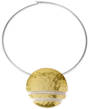 image of Robert Lee Morris Soho Two-Tone Wire-Wrapped Round Pendant Collar Necklace