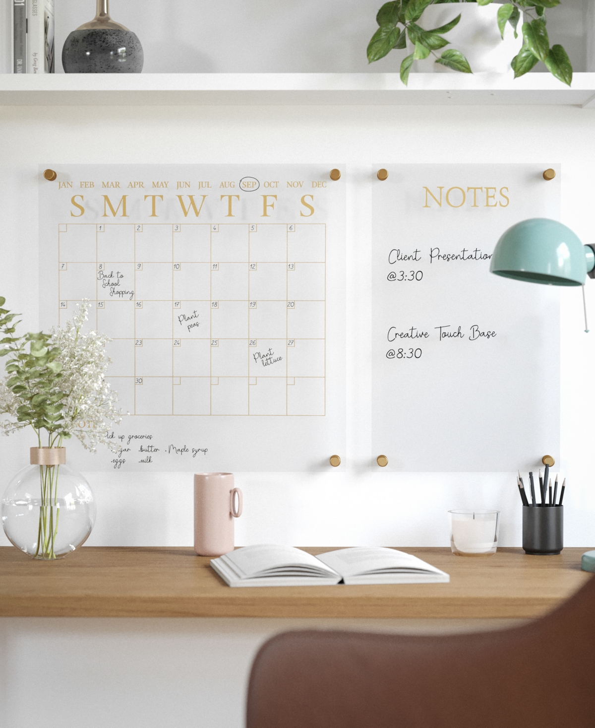 Shop Martha Stewart Grayson Acrylic Wall Calendar And Notes Board Set With Dry Erase Marker And Mounting Hardware In Clear,gold