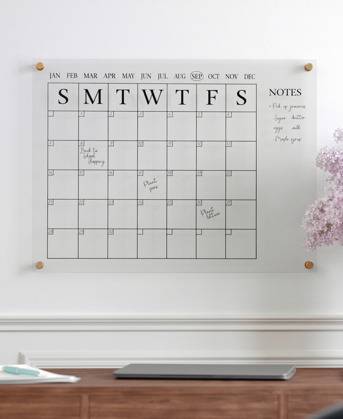 Shop Martha Stewart Grayson Acrylic Wall Calendar With Notes With Dry Erase Marker And Mounting Hardware, 24" X 18" In Clear,black