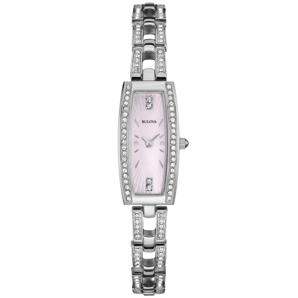 Bulova Womens Crystal Accent Stainless Steel Bracelet Watch 29x13mm