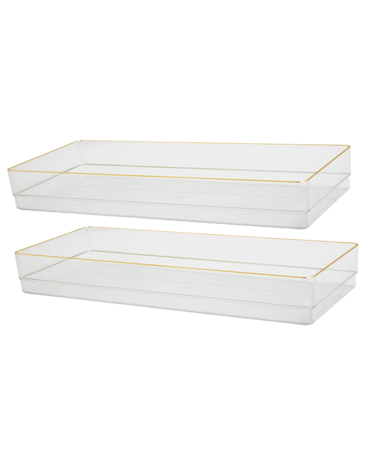 Kerry 2 Piece Plastic Stackable Office Desk Drawer Organizers, 15" x 6" - Clear, Gold Trim