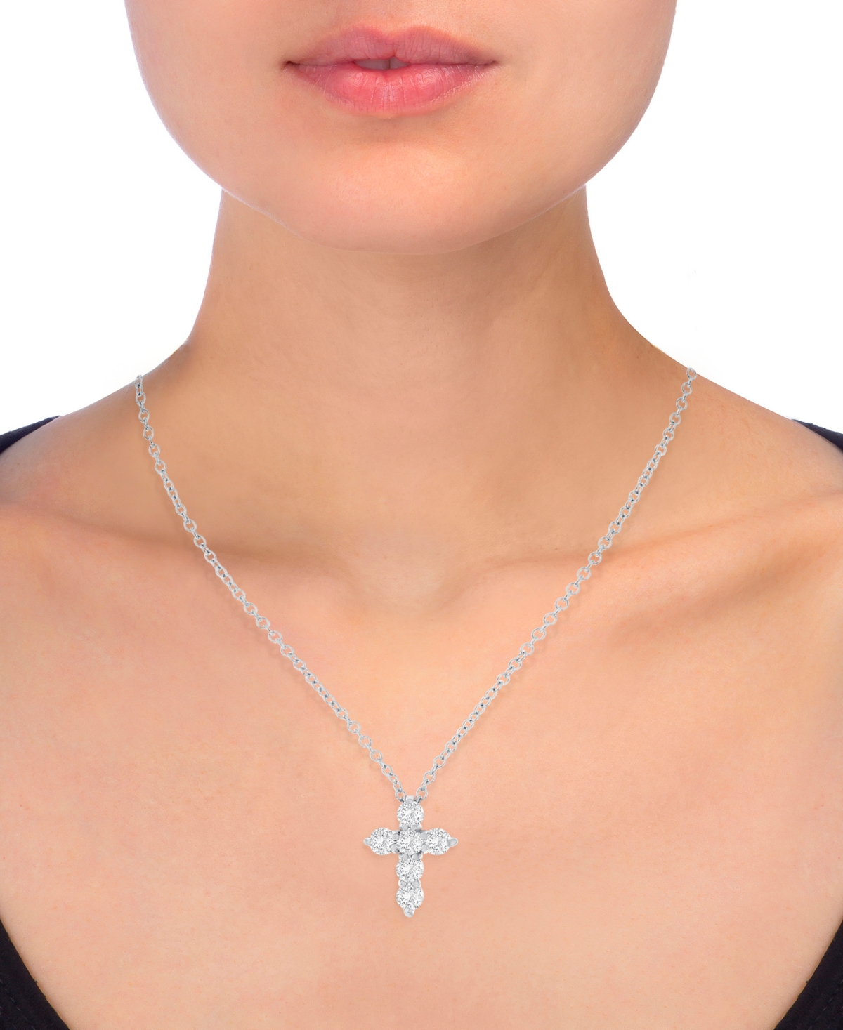 Shop Macy's Diamond Cross Pendant Necklace (1/3 Ct. T.w.) In 14k White Gold, 16" + 2" Extender