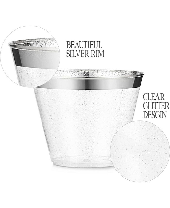 Chateau Fine Tableware 100 Pack Silver Rimmed Plastic Cups, 9 oz