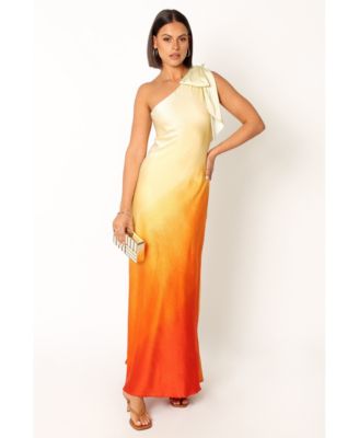 knee length dresses for ladies Orange Ombre Mesh One Shoulder Midi Dress – PinkBlush