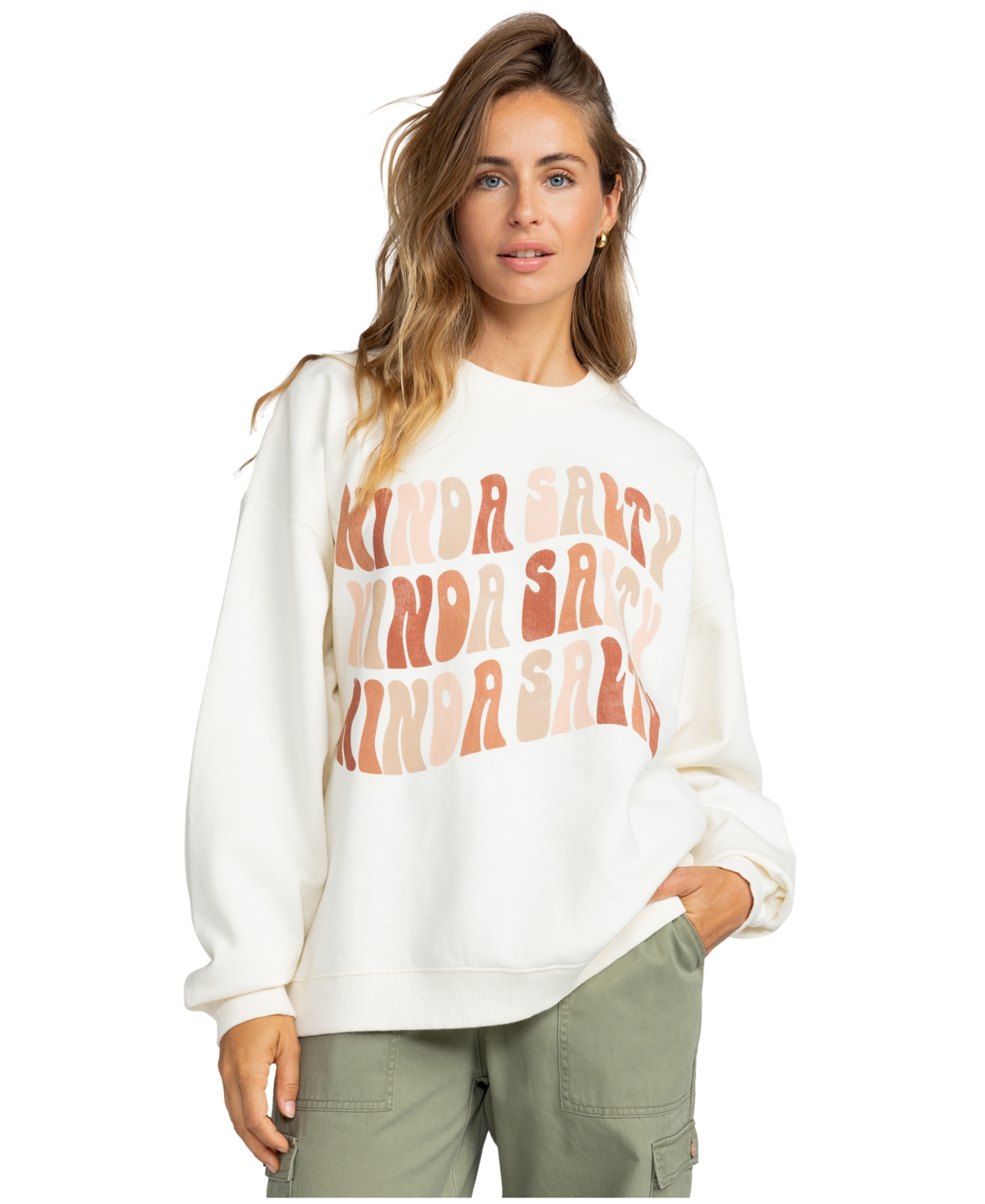 Roxy Juniors' Lineup Oversized Crewneck Sweatshirt In Egret