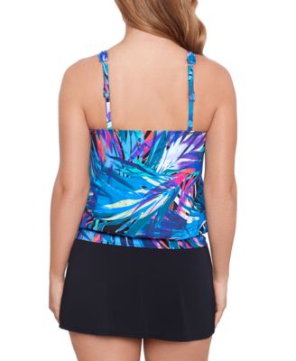 Shop Swim Solutions Womens Printed Shirred Neck Blouson Tankini Swim Skirt Created For Macys In Flirty Tropical Leaves