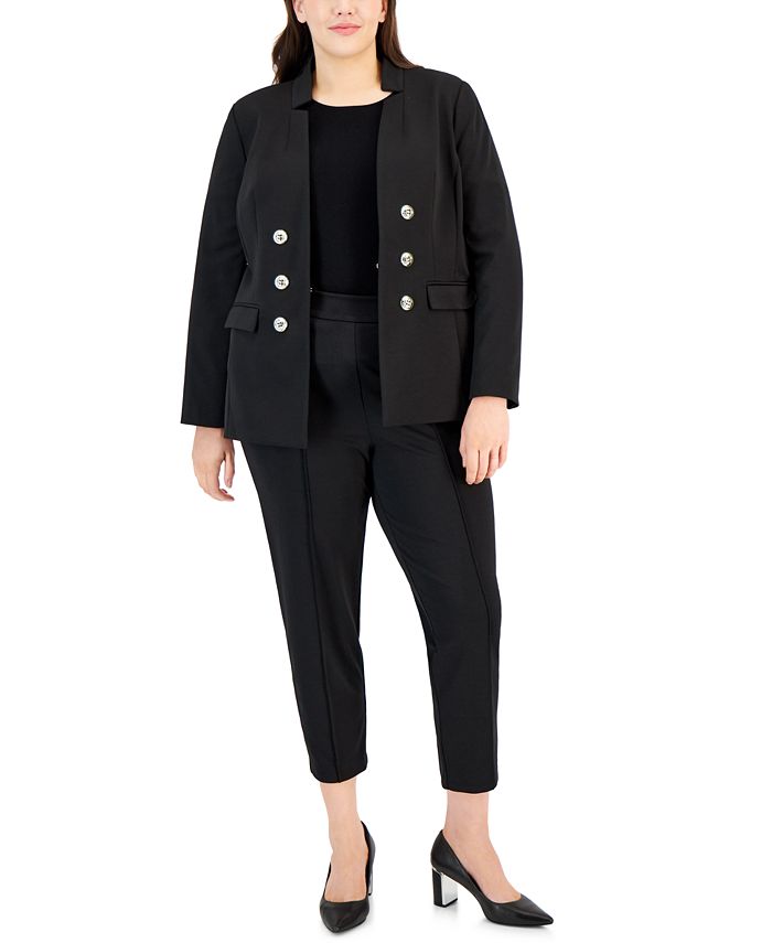 Tahari Asl Plus Size Ponte Faux Double Breasted Blazer Sweater T Shirt And Front Seamed Pants