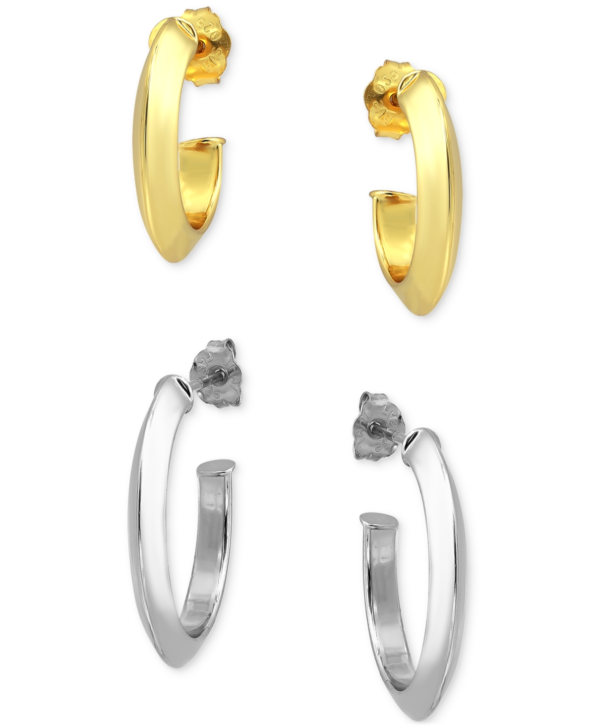 2-Pc. Set Knife Edge Hoop Earrings in Sterling Silver & 18k Gold-Plated Sterling Silver