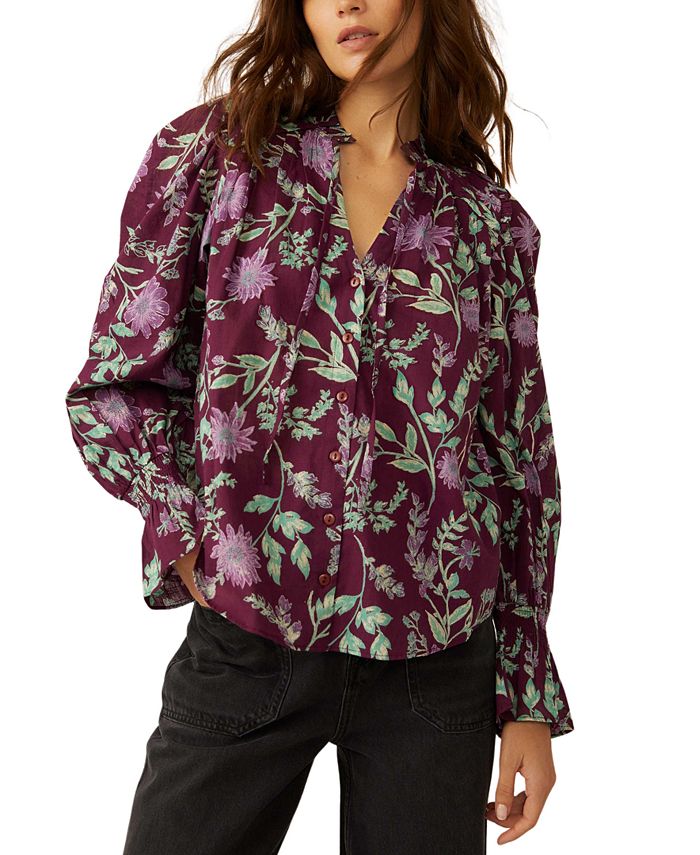 Free People Women's Elouise Blouse Blue Size X-Small