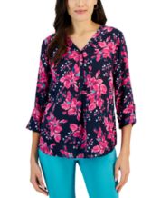 Jm Collection Women's Sea Petals Printed Utility Top, Created for