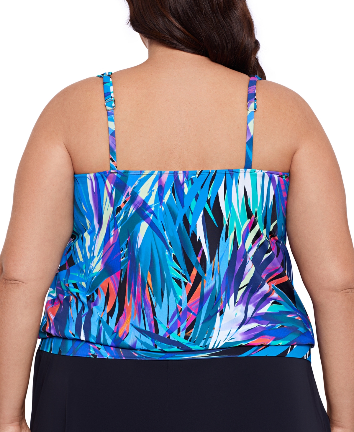 Shop Swim Solutions Plus Size Printed Blouson Tankini Top, Created For Macy's In Flirty Tropical Leaves