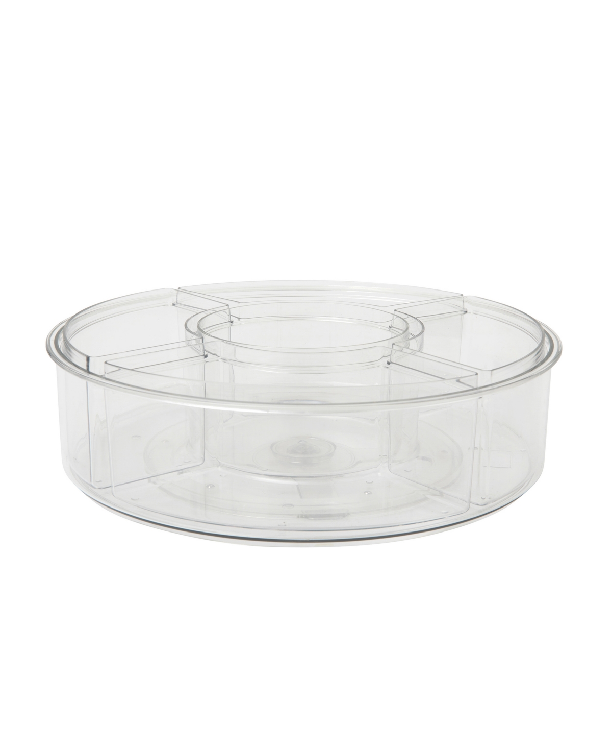 Brody Divided Lazy Susan Organizer with 5 Removable Bins, Plastic 360 Degree Rotating Desk Storage Organizer, 12" - Clear
