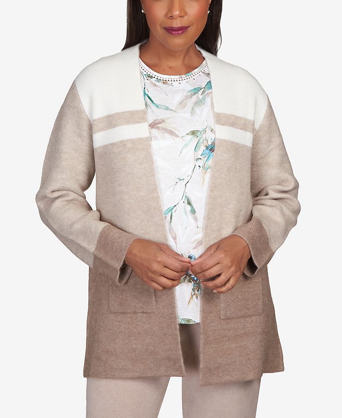 Alfred Dunner Petite St.Moritz Colorblock Open Front Cardigan Sweater -  Macy's