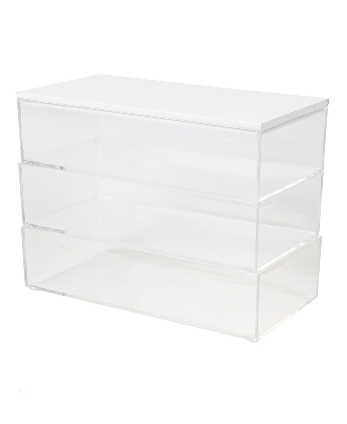 Martha Stewart Brody Plastic Storage Organizer Bins With Engineered Wood Lid For Home Office, Kitchen Or Bathroom, In Clear,white
