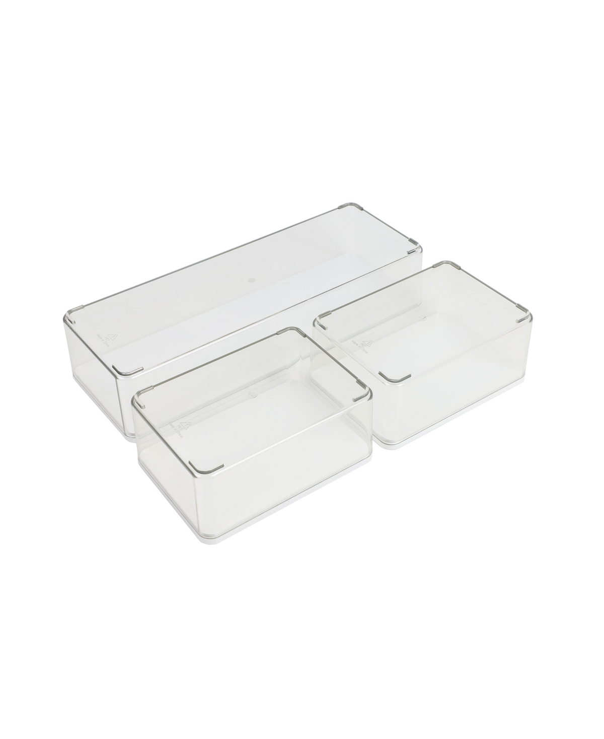 Grady Set of 3 Plastic Stackable Storage Boxes with Engineered Wood Lids - Clear, White