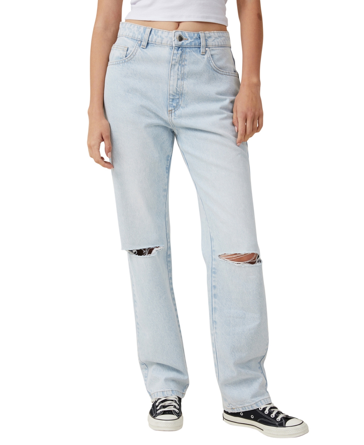 Cotton On Women's Long Straight Jeans In Ice Blue Rip