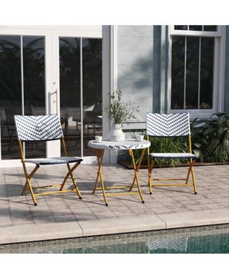 3-Piece Folding Bistro Set with PE Rattan and Metal Frames for Indoor and Outdoor Use
