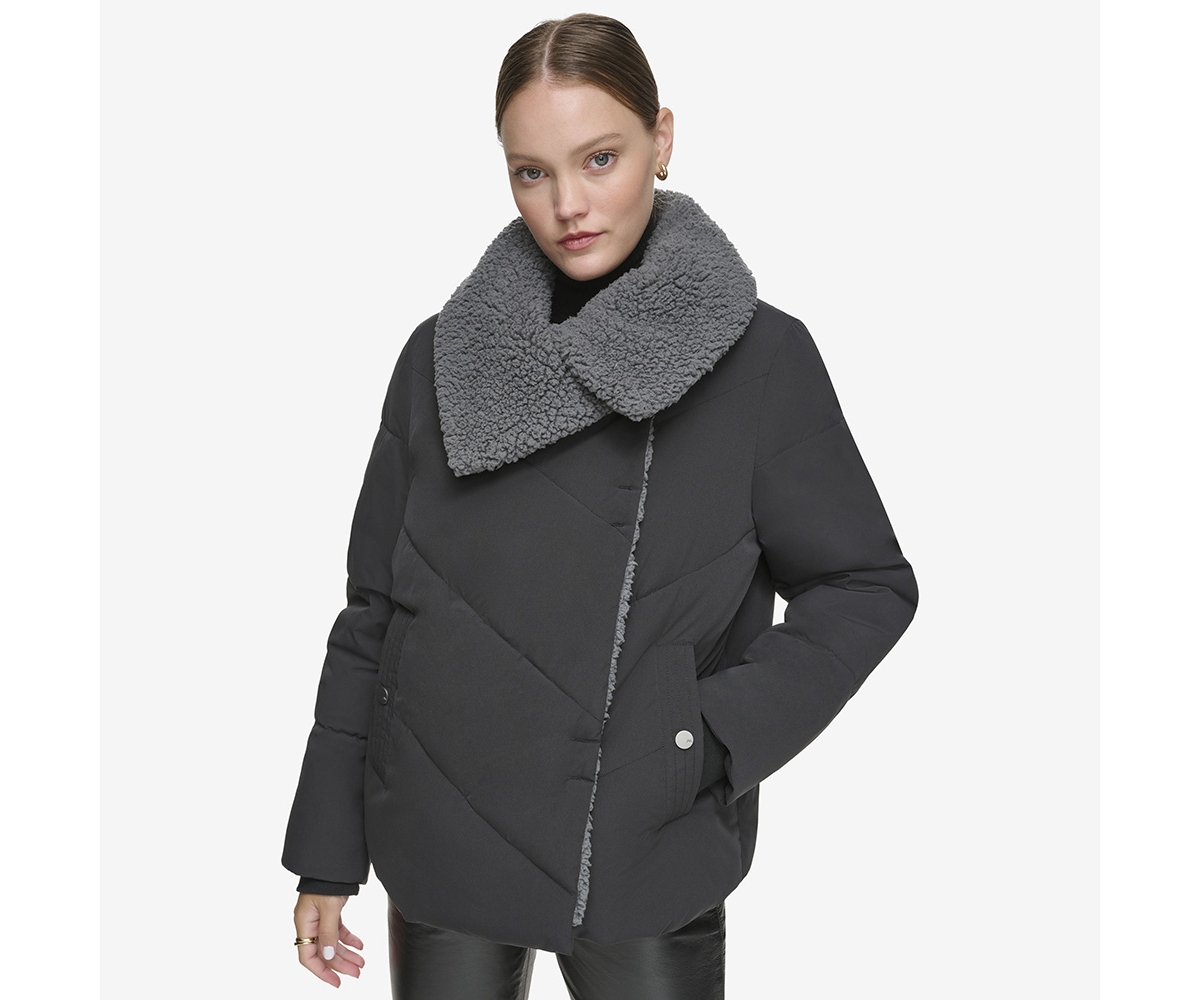 Andrew Marc Valencia Water Resistant Faux Shearling Lined Puffer Jacket In Black