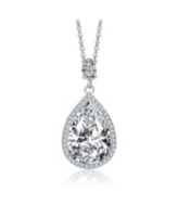 Sterling Silver White Gold Plated Clear Pear with Oval and Round Cubic Zirconia Accent Drop Necklace - Silver